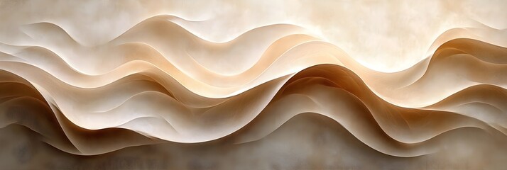 Fototapeta premium A pattern of thin, wavy lines creating abstract curves on a neutral beige canvas.
