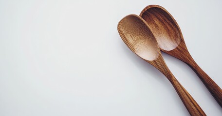 Two wooden spoons on white background.