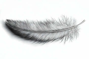 Obraz premium Single grey feather on white background; light, airy, delicate; design element