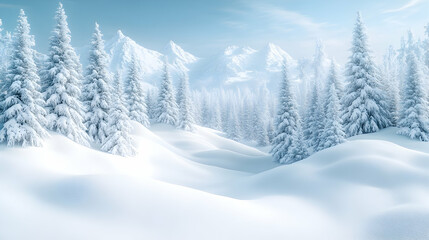 Snowy mountain forest winter landscape, perfect for holiday cards