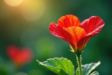 Fototapeta premium Delicate nasturtium petals unfolding in morning dew, plant life, petals, flowers