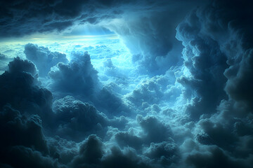 Obraz premium Storm clouds above, light breaking through, aerial view, dramatic sky, perfect for backgrounds