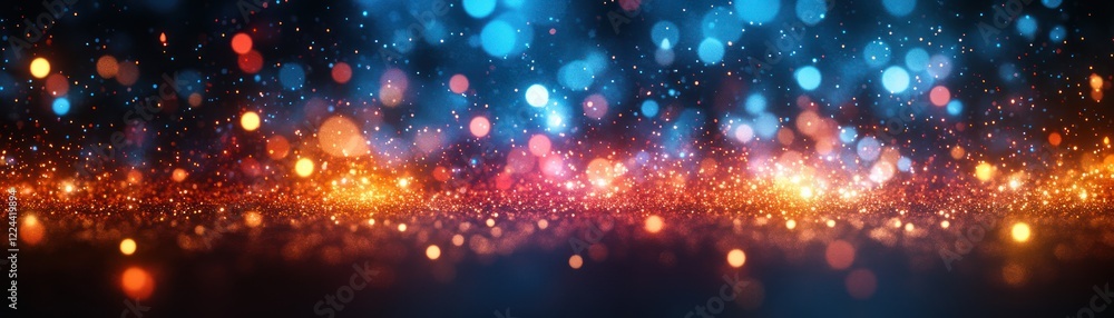 Poster Vibrant Fireworks Display in Impressionism Style with Deep Blue Background and Bokeh Effects