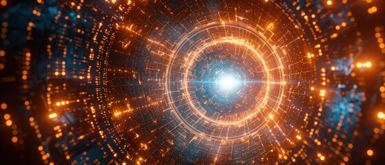 Obraz premium Luminous Energy Field: Abstract Digital Art with Swirling Particles and Glowing Core