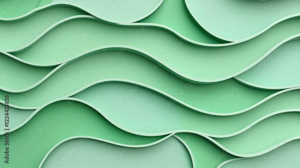 Poster abstract mint green wavy pattern background with layered curves and textures for modern design appli