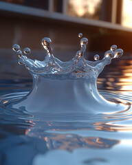 Water droplet crown splash sunset background, home exterior