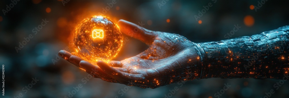 Poster Futuristic Businessman with AI Symbol in Cyberpunk Environment for Machine Learning and Digital Innovation