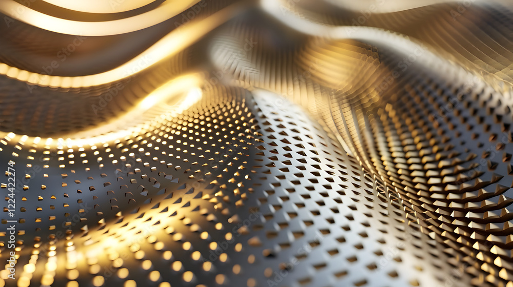 Aufkleber close-up of a textured metallic surface with a wavy pattern and perforations.