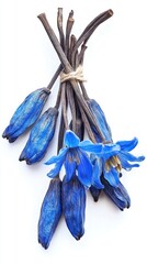 Beautifully arranged dry blue flowers tied with twine showcasing intricate natural details and vibrant color