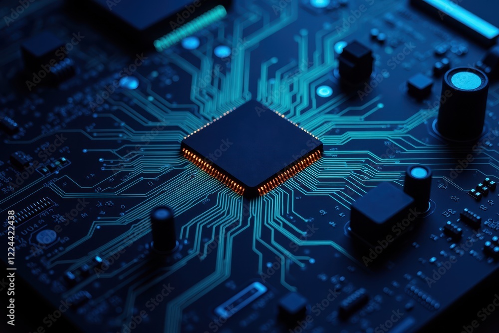 Aufkleber close-up of a microprocessor on an electronic circuit board