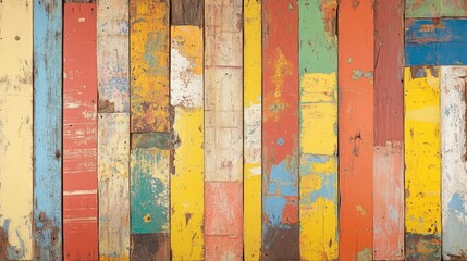 Colorful weathered wooden planks create a vibrant artistic background for various design applications