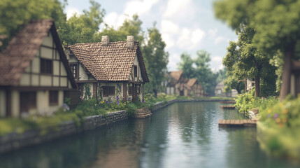 Obraz premium Charming Medieval Village by the Canal