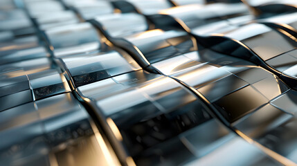 A close-up view of a metallic, wavy surface reflecting light.