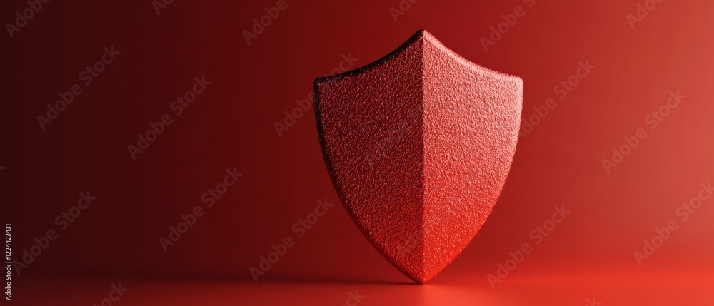 Poster Textured Red Shield on Gradient Background Symbolizing Digital Security in Tech Content Marketing and Online Safety Advocacy for Business Innovation