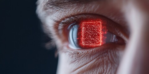 Futuristic Cybersecurity Aesthetics Human Eye with Digital Data Stream and Lock Symbol - Advanced Data Protection Interface for Secure Communication Systems