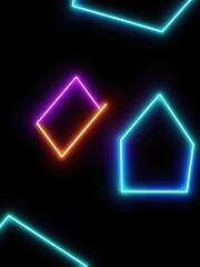 Naklejka premium Glowing neon geometric shapes on dark background, vibrant, background
