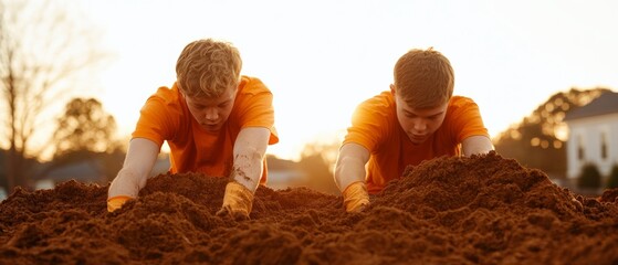 Sustainable Urban Renewal Youth Volunteers Rejuvenating Urban Park with Soil and Gardening Tools - Eco-Friendly Community Project for Green Cityscapes and Environmental Awareness
