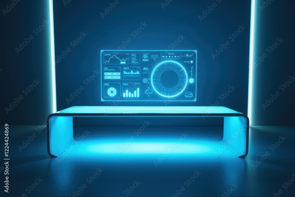 Poster futuristic ai table with digital dashboard for data management