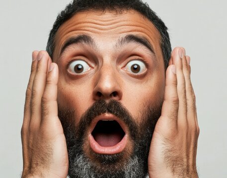 Surprised Expression Close-Up Mature Male with Natural Skin Texture - Authentic Emotion for Digital Marketing and Advertising in Modern Lifestyle Campaigns