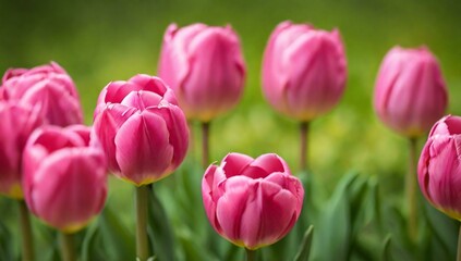 Obraz premium pink tulips in the garden