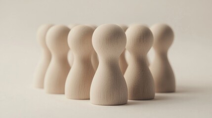 Wooden figures arranged in a group, representing teamwork and unity.