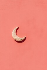 Contemporary Ramadan Minimalism Crescent Moon in Texture on Coral - Spiritual Decor and Marketing Design for Seasonal Event Promotions