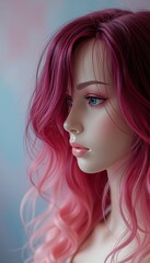 Fototapeta premium Pink ombre wavy hair mannequin in artistic close-up