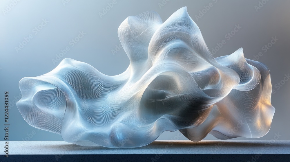 Poster fluid abstract sculpture minimalist design 3d render light background