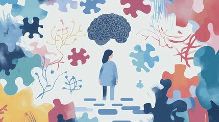 Conceptual Visualization of Neurodevelopmental Disorders and Brain Development. Autism Spectrum Disorder. Illustration of ADHD: Hyperactivity, Impulsivity, and Inattention. Intellectual Disabilities