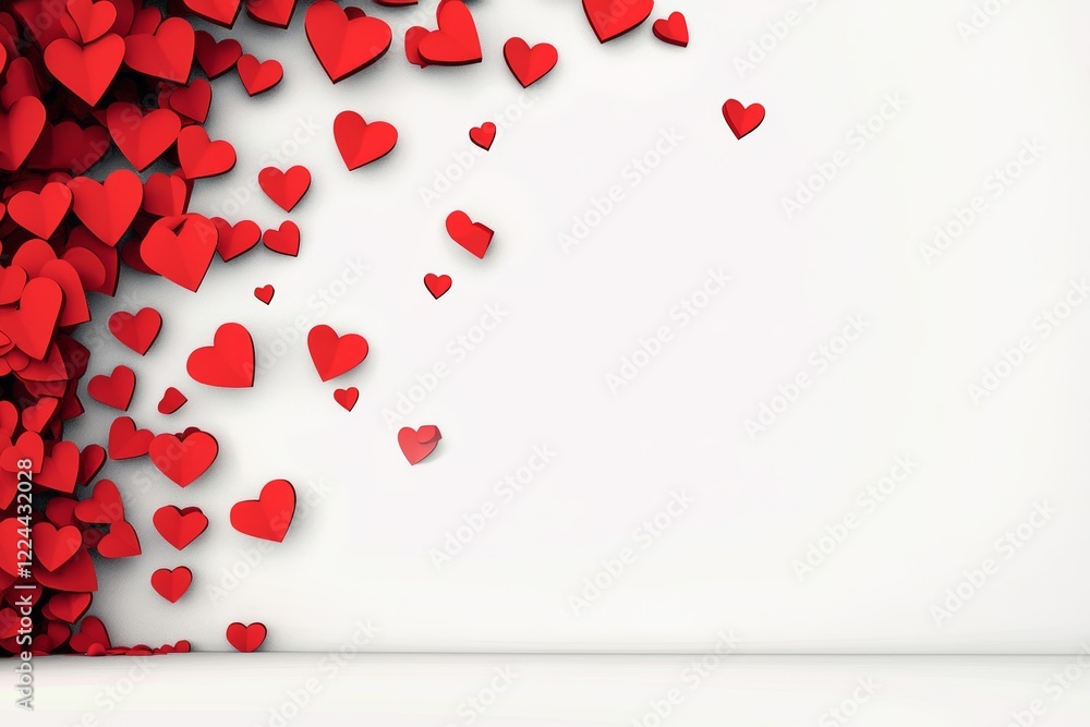 Poster white background with a red heart pattern. the heart pattern is made up of many small red hearts