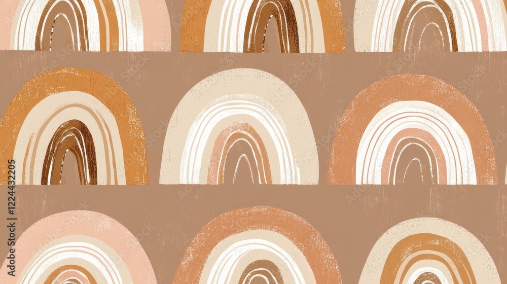 Poster this captivating seamless pattern showcases a series of layered arches in warm tones, evoking a sens