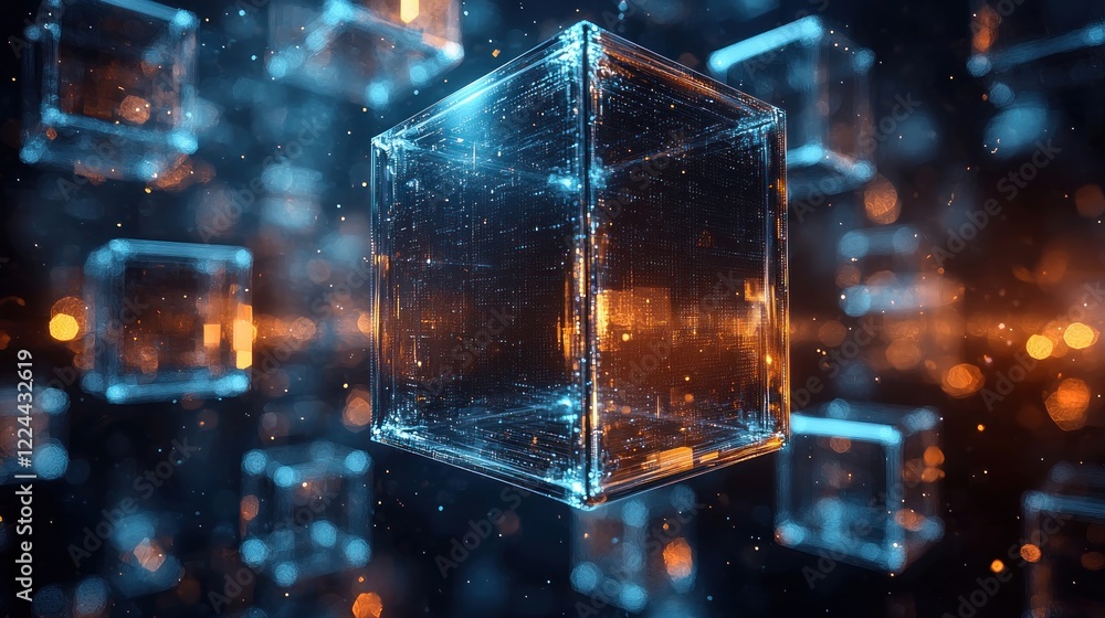 Sticker luminous translucent cube abstract digital art