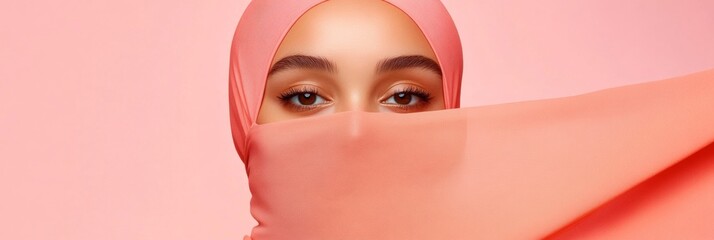 Contemporary Ramadan Serenity Elegance in Coral Hijab - Modest Fashion for Spring Festivals and International Womens Day Marketing