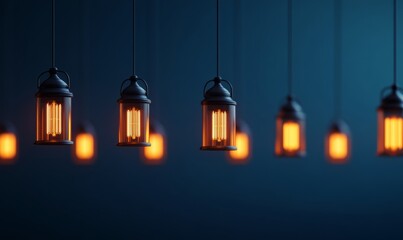 Cinematic Ramadan Elegance Traditional Lanterns on Deep Blue Canvas - Enhancing Cultural Celebrations and Luxury Event Branding with Professional Design Lighting