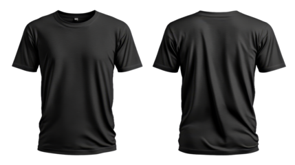 [Transparent Background PNG]Blank Black T-Shirt Mockup Front and Back View
