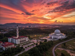 Obraz premium Bangi Malaysia Sunset Silhouette Aerial View 4K Stock Photo