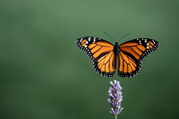 Fototapeta premium Eco-Elegance for National Learn About Butterflies Day Monarch on Lavender - Embracing Natures Artistry for Spring Eco-Tourism and Earth Day Conservation Initiatives