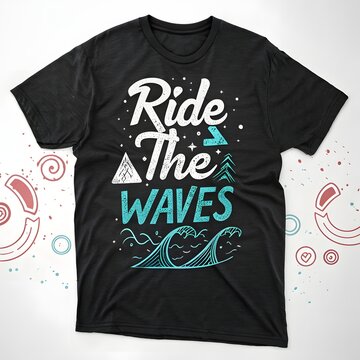 a trendy and bold street wear t-shirt graphic of ride the waves