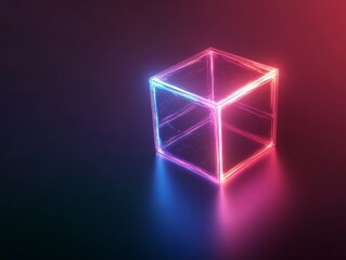 Holographic Minimalism Glowing Cube Art for National 3-D Day - Spring Innovation and Commercial Digital Design in Virtual Reality Spaces