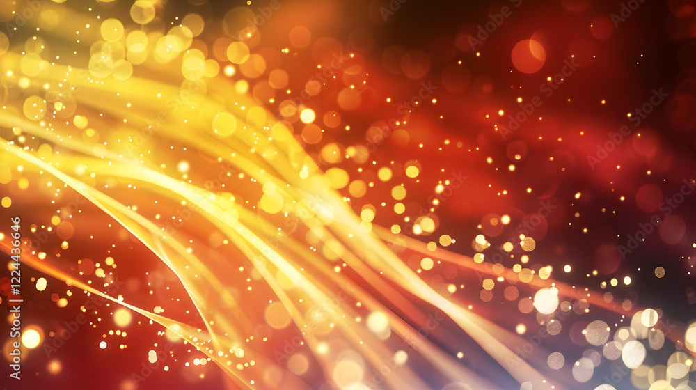 Poster a vibrant abstract background with flowing lines and glowing bokeh effects in warm colors.