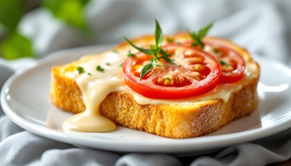 An ultra-realistic 8k image of a slice of white bread toasted to a golden brown, with a pat of melting butter and a dollop of strawberry jam on top. The toasted edges should be slightly cris
