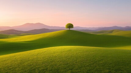 Naklejka premium Nature-Inspired Goddess of Fertility Day Vibrant Wildflowers on Rolling Hills at Sunset - Eco Artistry for Spring Weddings and Corporate Event Scenery