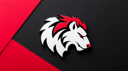 Stylized Wolf Head Logo Design in Red, White, and Black