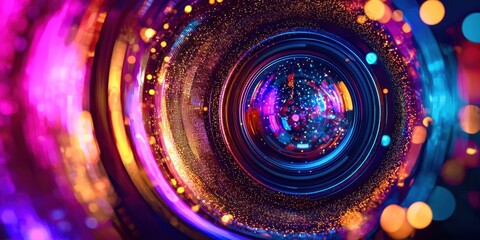 Colorful camera lens with a blurry background