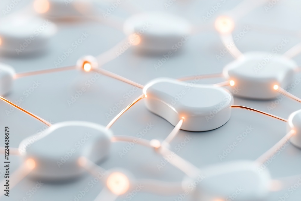 Poster a modern 3d digital grid showcases glowing nodes interconnected by thin metallic lines against a lig