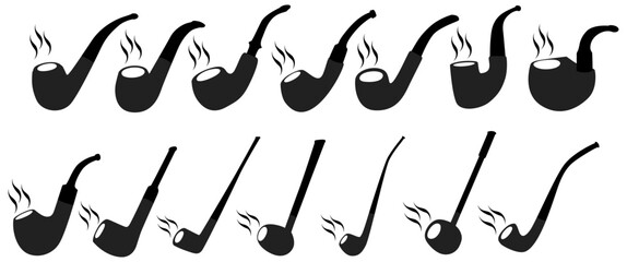 vector set smoking pipe black silhouettes icon. classic tobacco pipe symbol design vector illustration