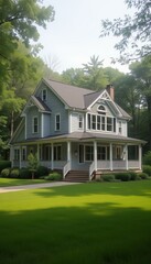 Elegant country home with lush green garden