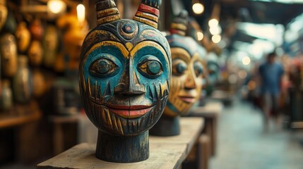 Exploring unique artisan masks local market photography cultural hub close-up artistry