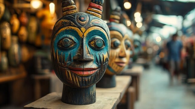 Exploring unique artisan masks local market photography cultural hub close-up artistry