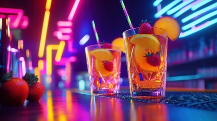 Neon Nights: Vibrant Cocktails at a Trendy Bar